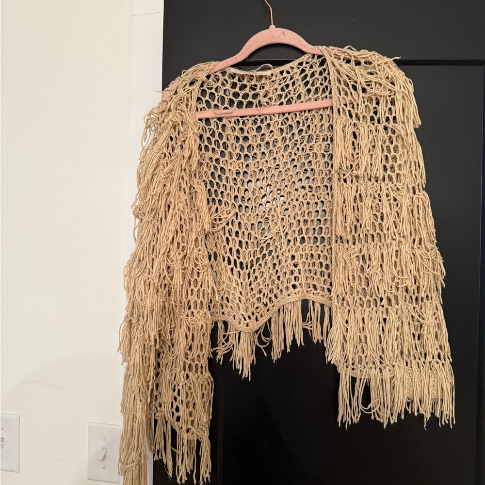 Elegant Tan Crochet Cardigan
